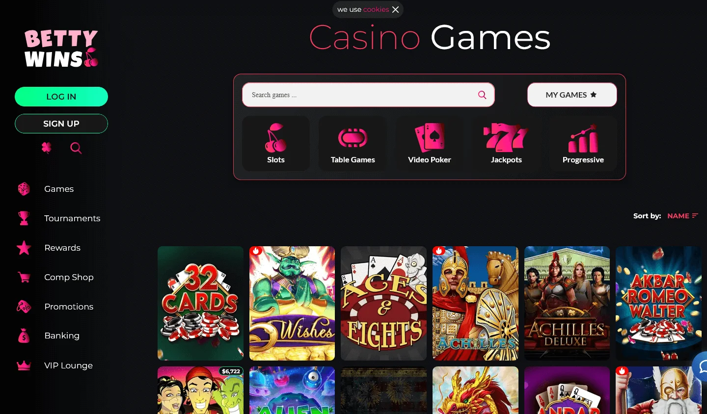 Betty Wins Casino RTG games on desktop